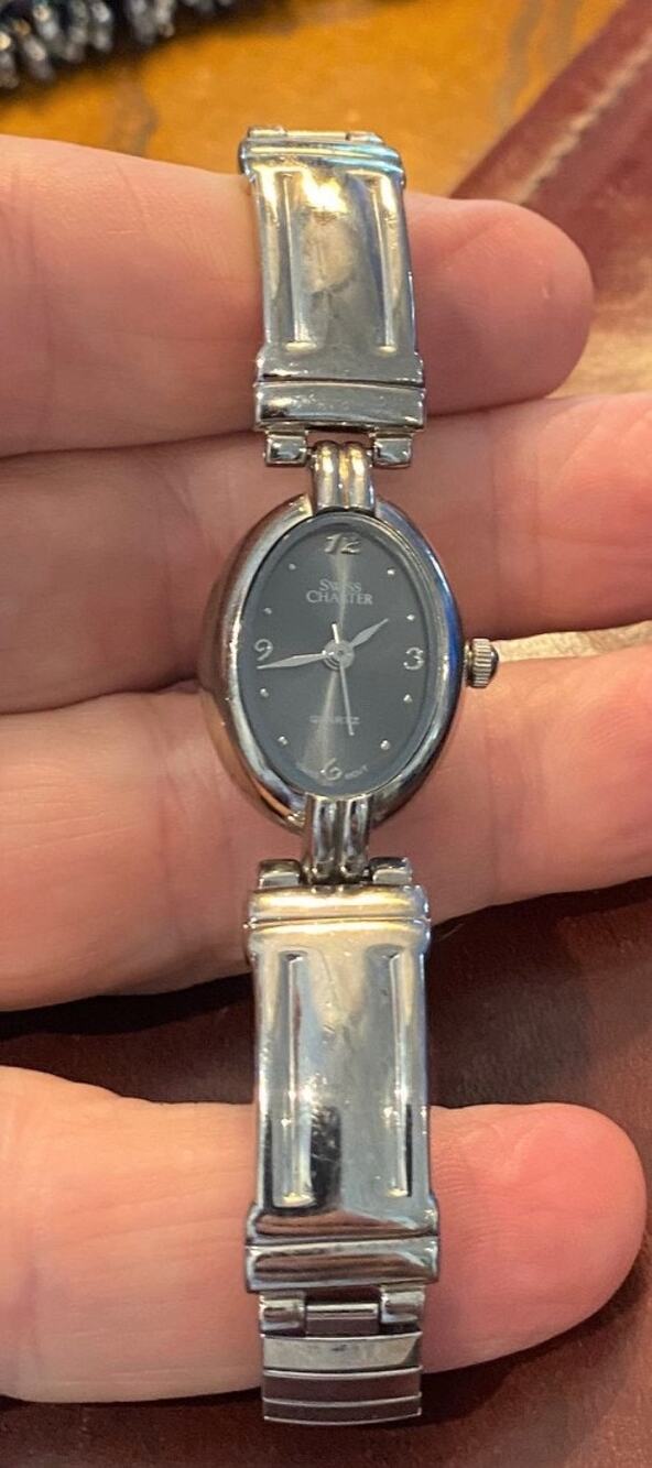 Women's 18mm Silver Tone swiss charter Watch, Black Face